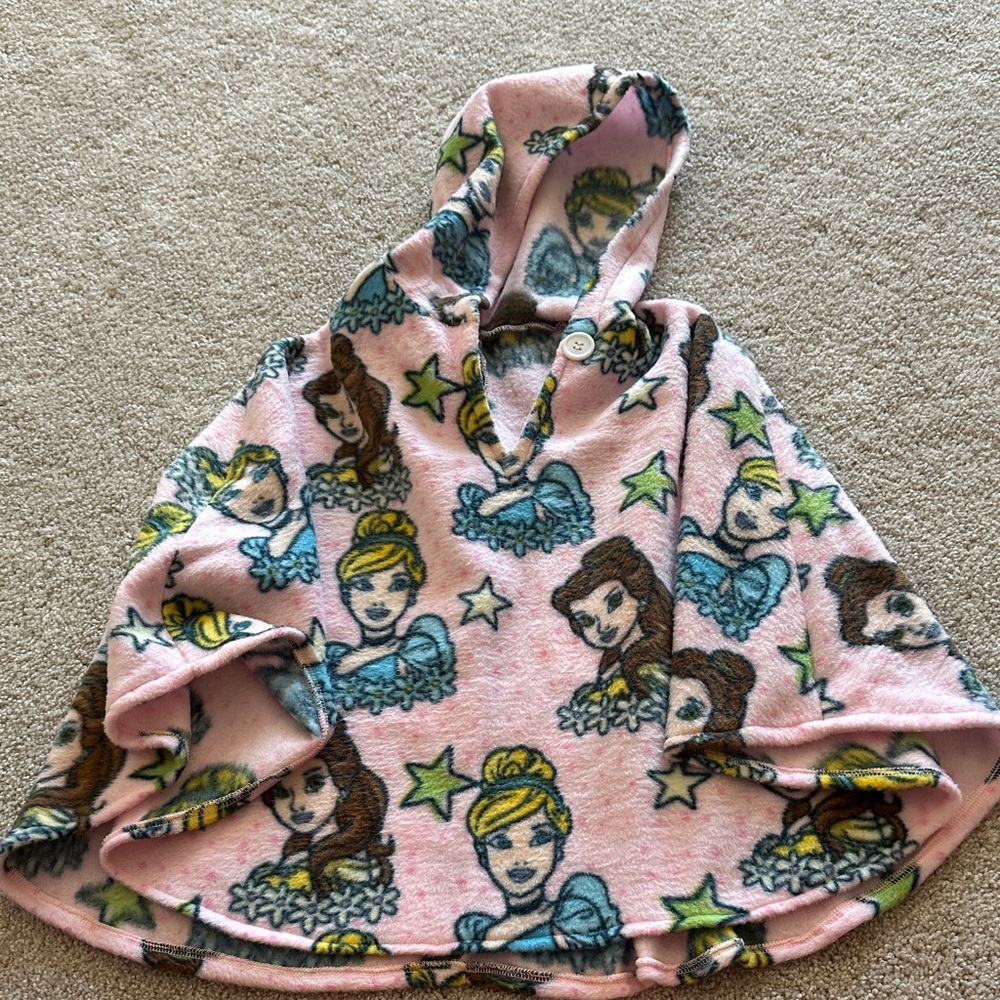 Kids Pink Hooded Poncho with Princess Print